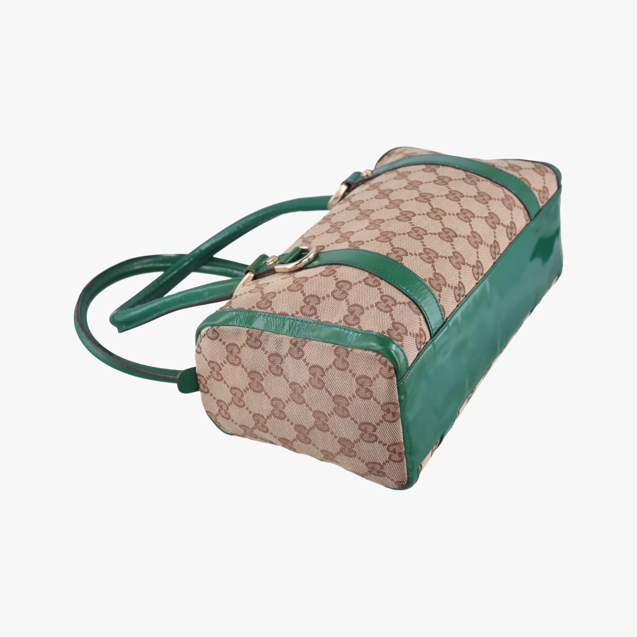 Secondhand Gucci Abbey Beige×Green Canvas×Patent 130942 handbag | stylenewstar