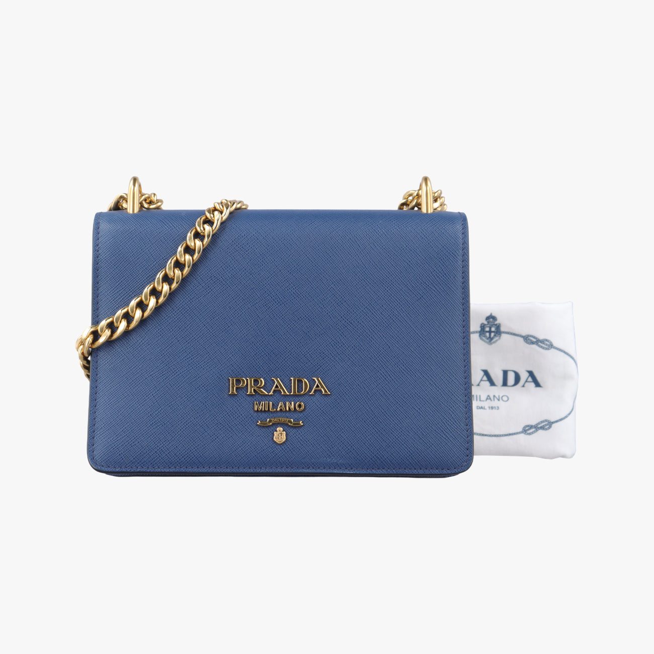 Pre-owned Prada milano logo Blue Saffiano Leather 1BP012 shoulderbag | stylenewstar