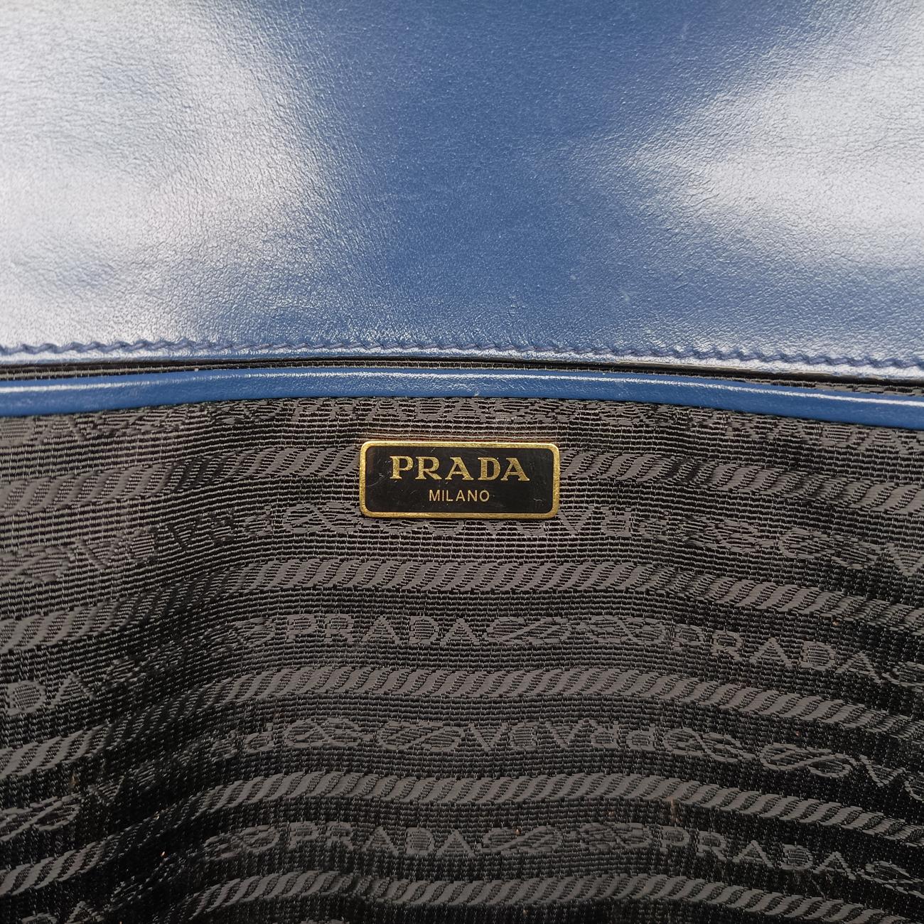 Pre-owned Prada milano logo Blue Saffiano Leather 1BP012 shoulderbag | stylenewstar