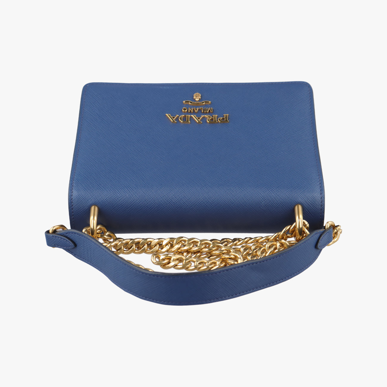 Pre-owned Prada milano logo Blue Saffiano Leather 1BP012 shoulderbag | stylenewstar