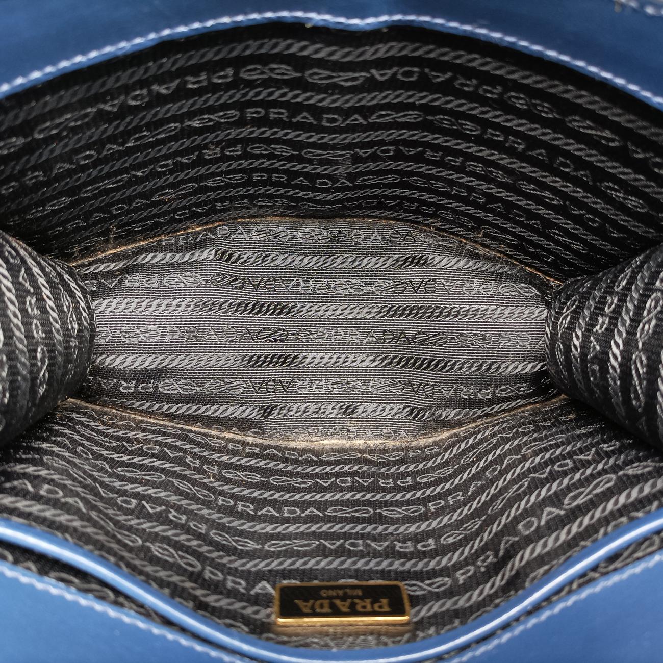 Pre-owned Prada milano logo Blue Saffiano Leather 1BP012 shoulderbag | stylenewstar