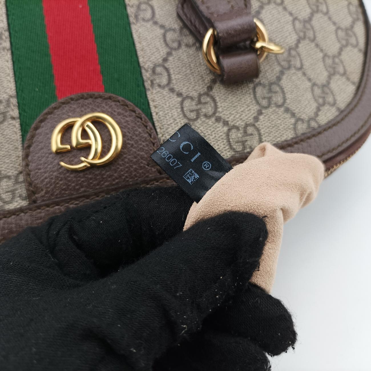 Pre-owned Gucci Ophidia brown×red×green PVC coated canvas 524533 handbag | stylenewstar