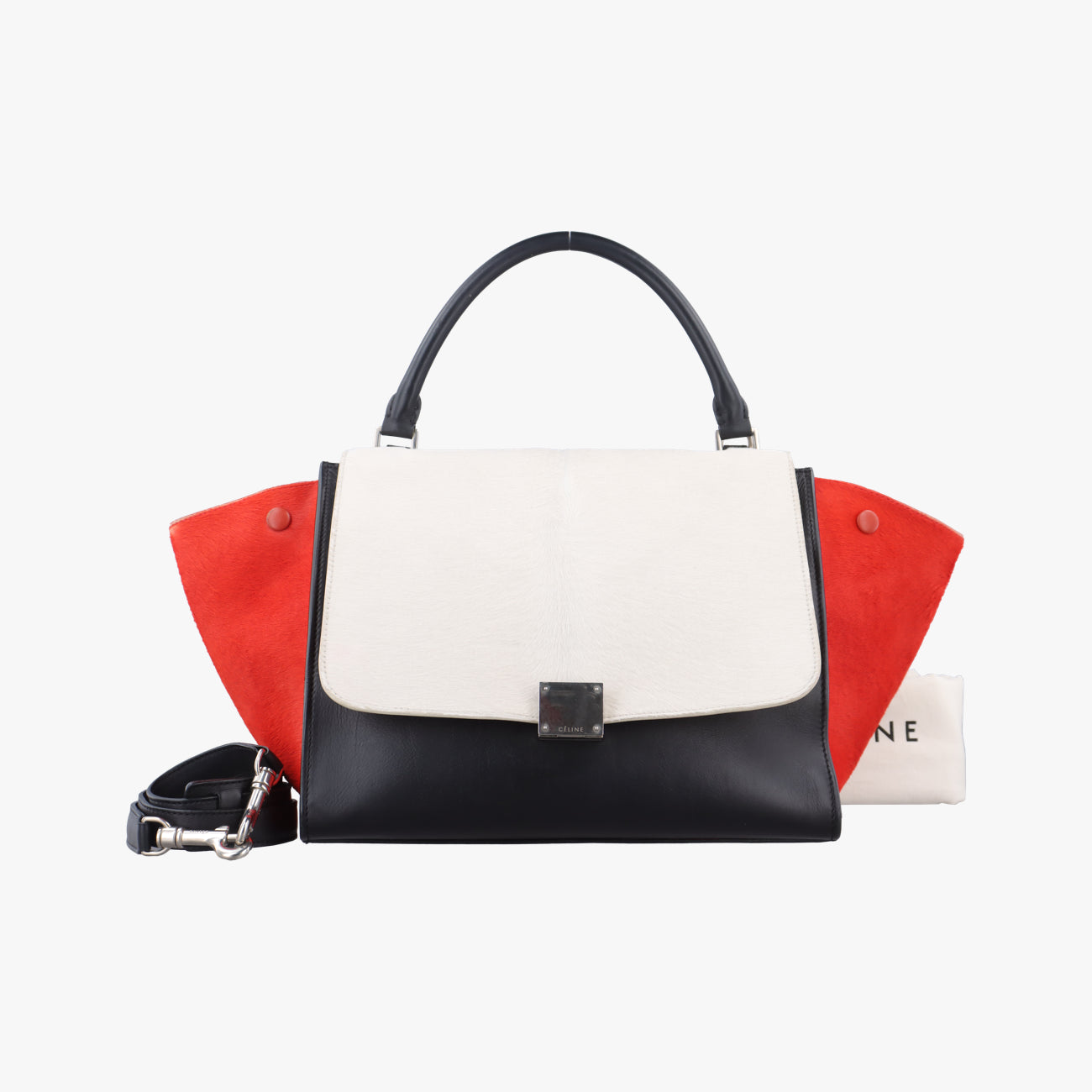 Pre-owned Celine Trapèze Red x Black x White Leather x Ponyhair  shoulderbag | stylenewstar
