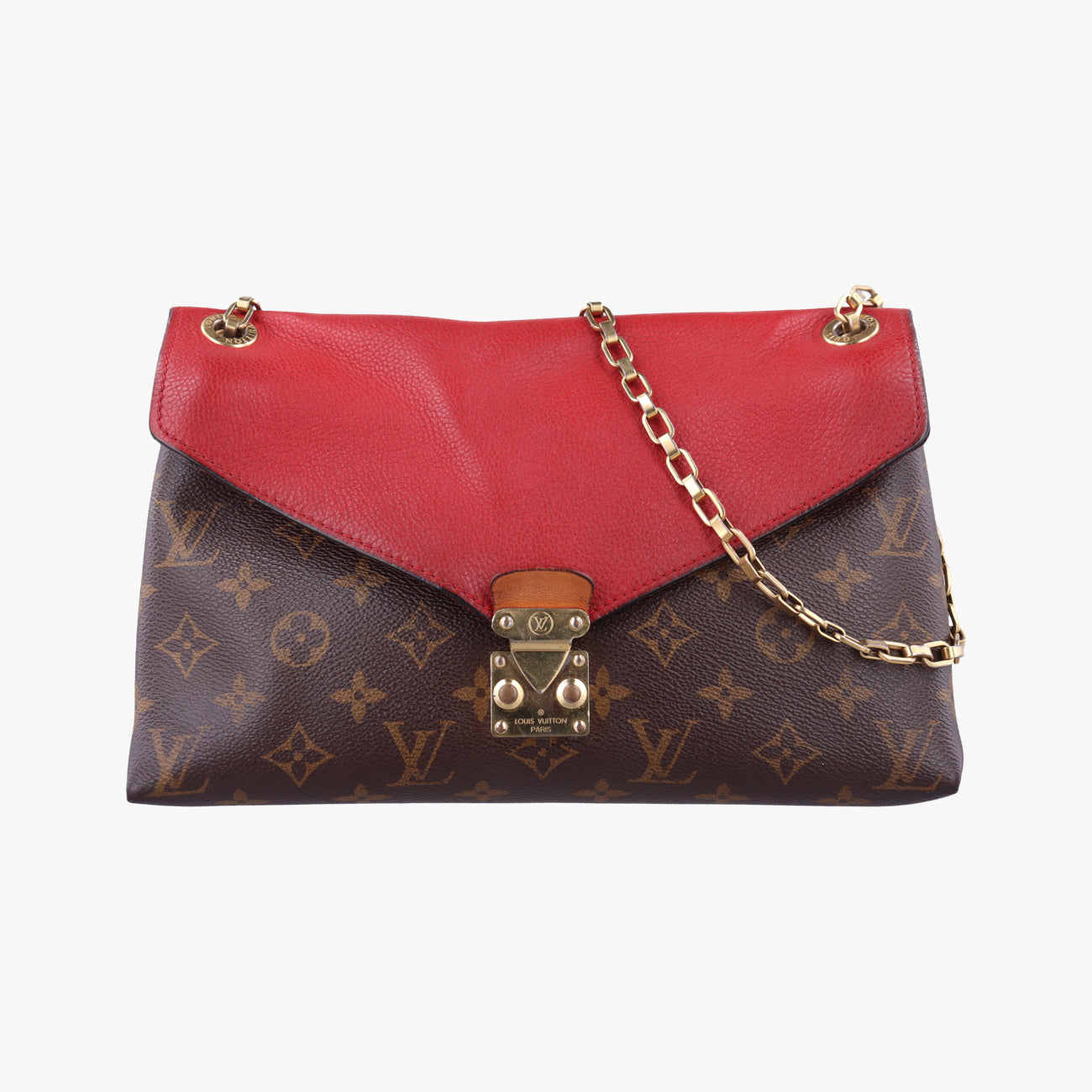 Pre-owned Louis Vuitton PALLAS Chain Brown×CERISE Monogram Canvas×calf leather M41201 shoulderbag | stylenewstar