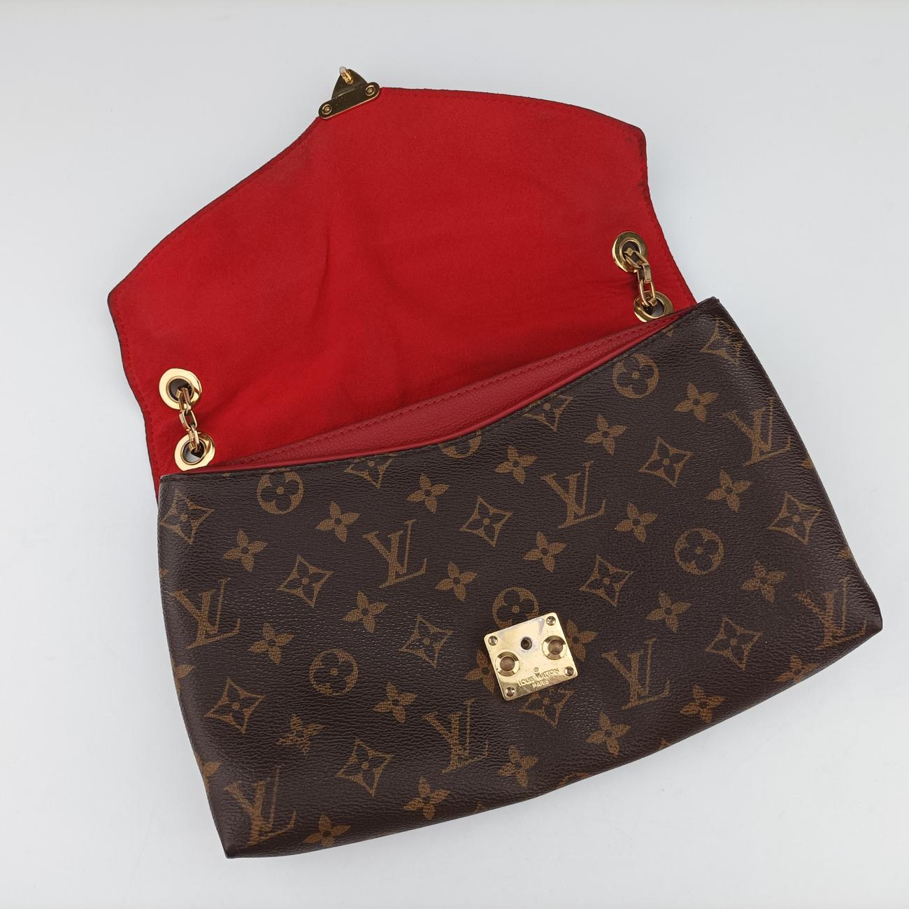 Pre-owned Louis Vuitton PALLAS Chain Brown×CERISE Monogram Canvas×calf leather M41201 shoulderbag | stylenewstar