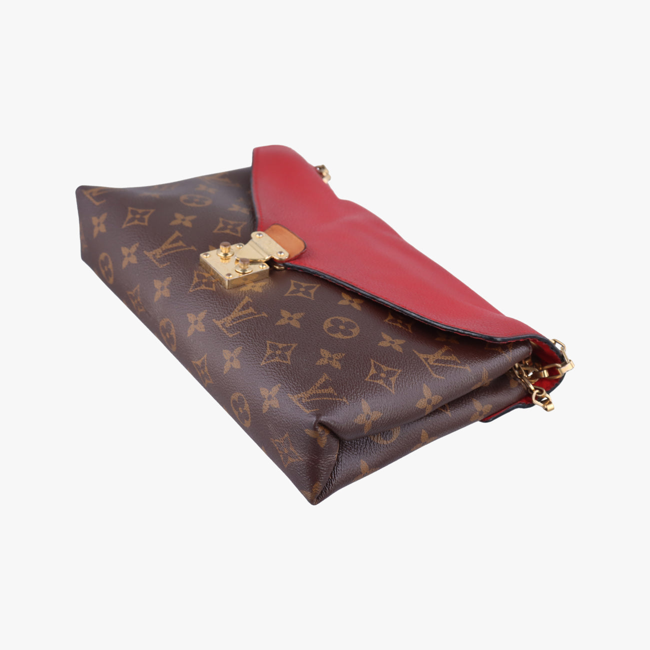 Pre-owned Louis Vuitton PALLAS Chain Brown×CERISE Monogram Canvas×calf leather M41201 shoulderbag | stylenewstar