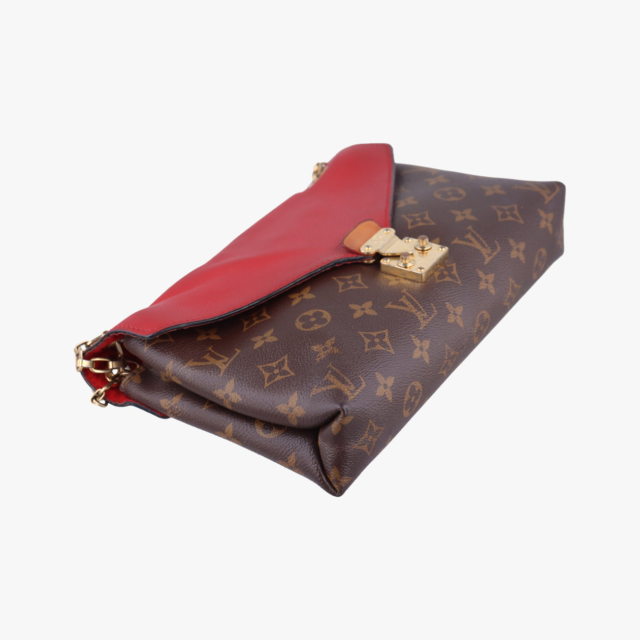 Pre-owned Louis Vuitton PALLAS Chain Brown×CERISE Monogram Canvas×calf leather M41201 shoulderbag | stylenewstar