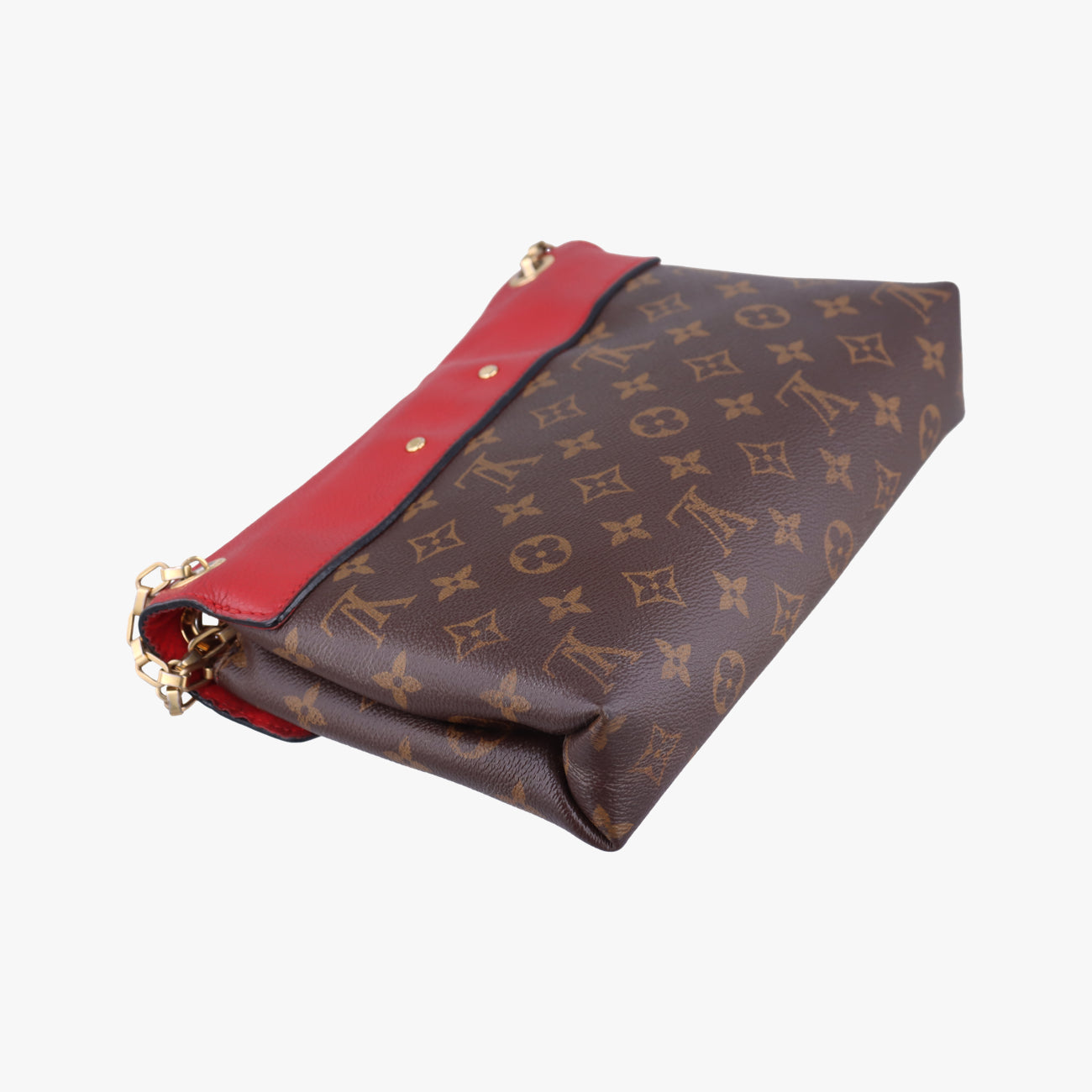 Pre-owned Louis Vuitton PALLAS Chain Brown×CERISE Monogram Canvas×calf leather M41201 shoulderbag | stylenewstar