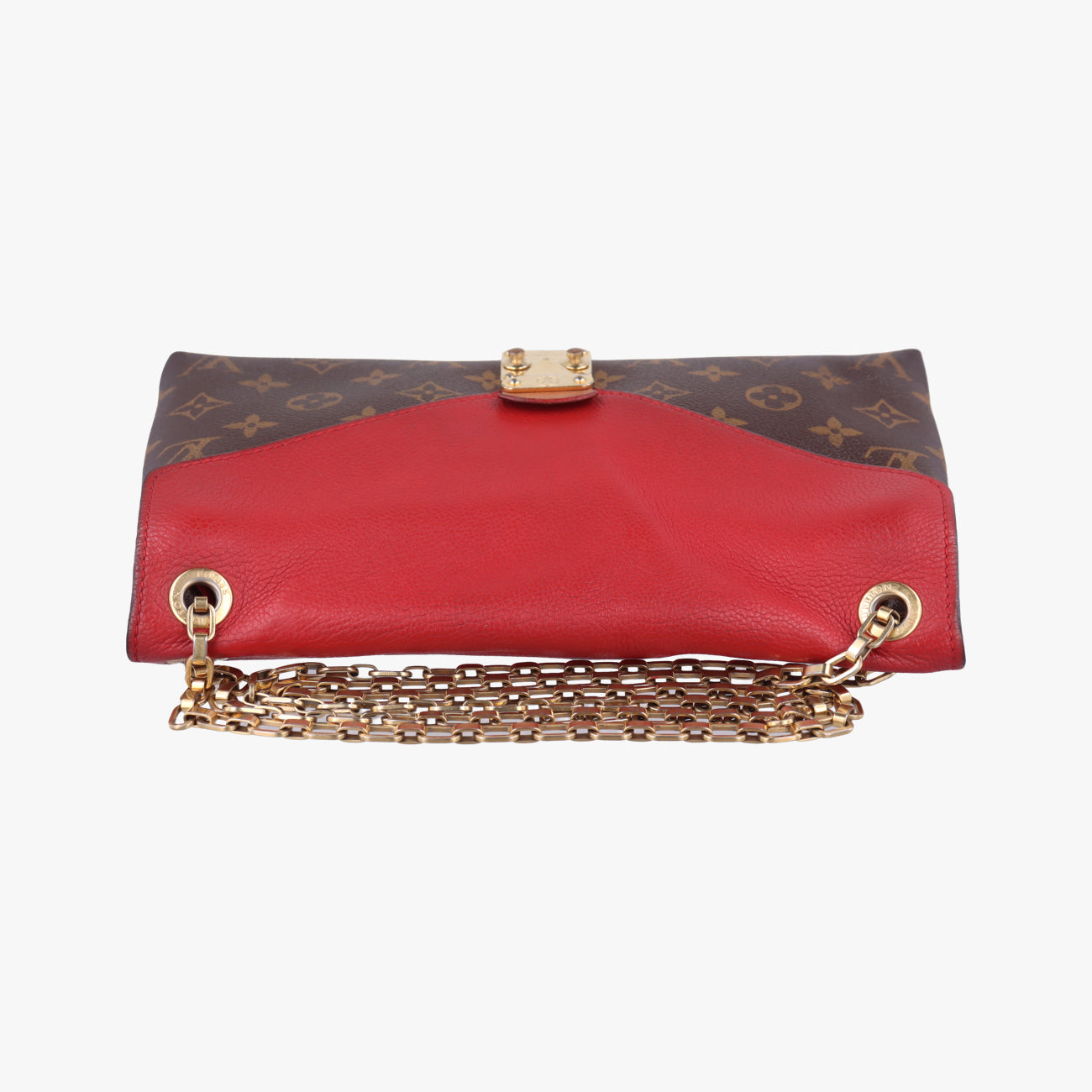 Pre-owned Louis Vuitton PALLAS Chain Brown×CERISE Monogram Canvas×calf leather M41201 shoulderbag | stylenewstar