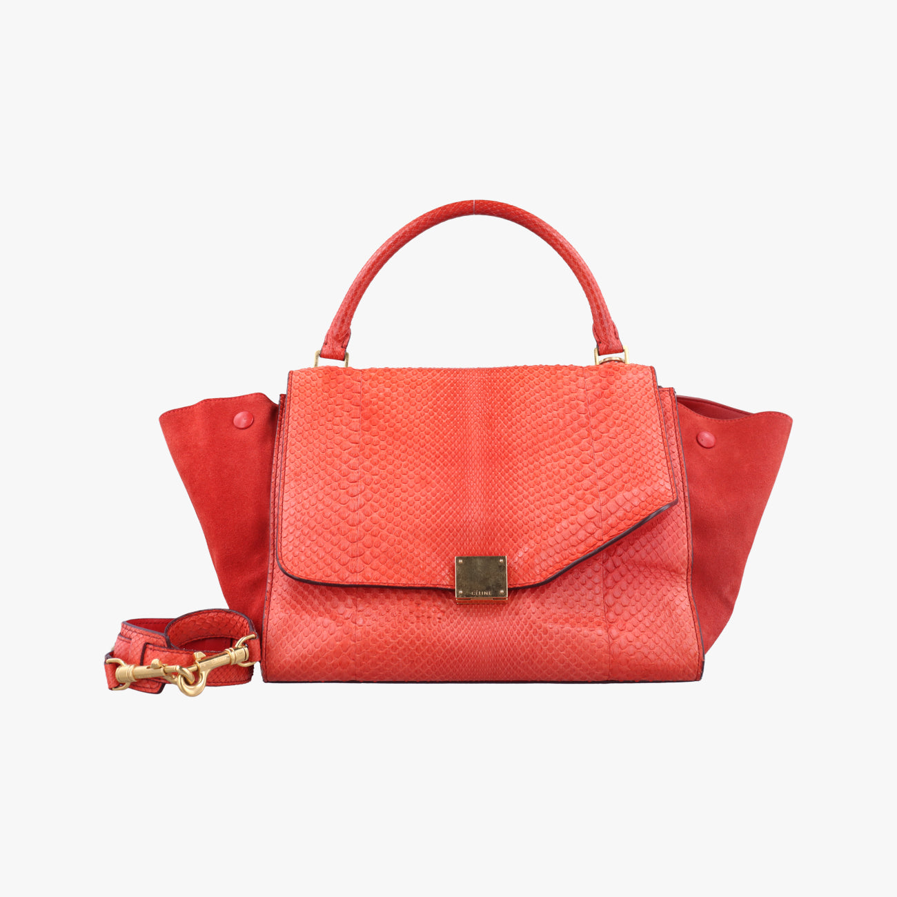 Pre-owned Celine Trapèze orange Snakeskin × suede  shoulderbag | stylenewstar