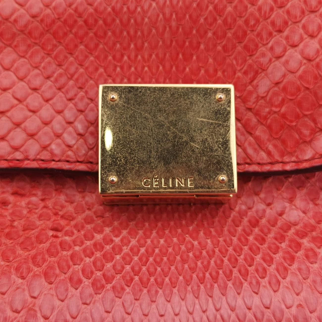 Pre-owned Celine Trapèze orange Snakeskin × suede  shoulderbag | stylenewstar