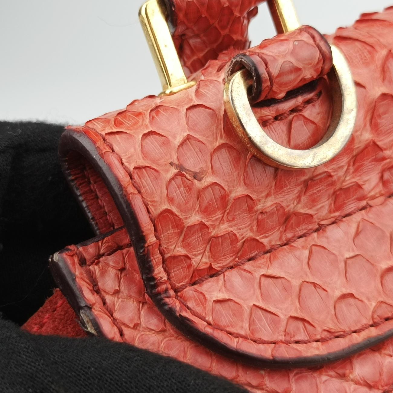 Pre-owned Celine Trapèze orange Snakeskin × suede  shoulderbag | stylenewstar