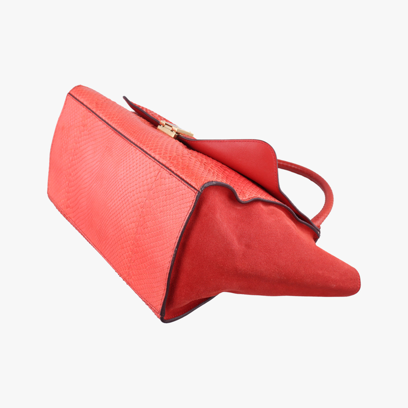 Pre-owned Celine Trapèze orange Snakeskin × suede  shoulderbag | stylenewstar