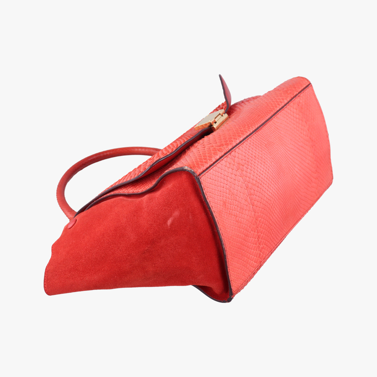 Pre-owned Celine Trapèze orange Snakeskin × suede  shoulderbag | stylenewstar