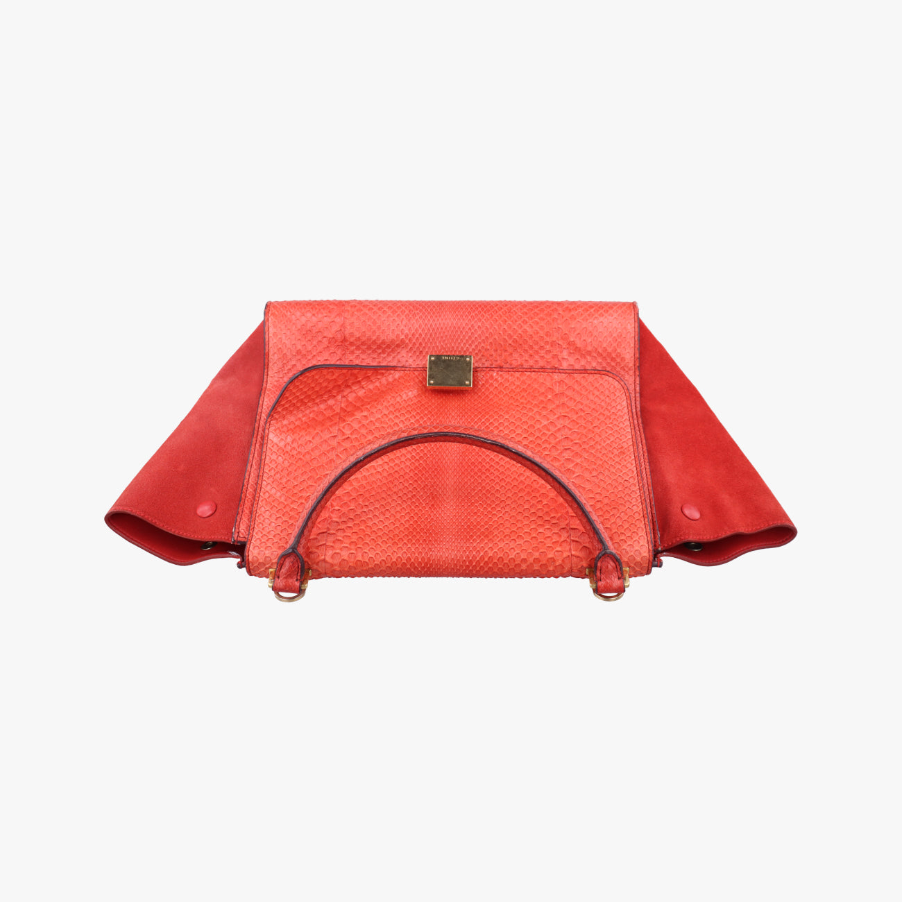 Pre-owned Celine Trapèze orange Snakeskin × suede  shoulderbag | stylenewstar