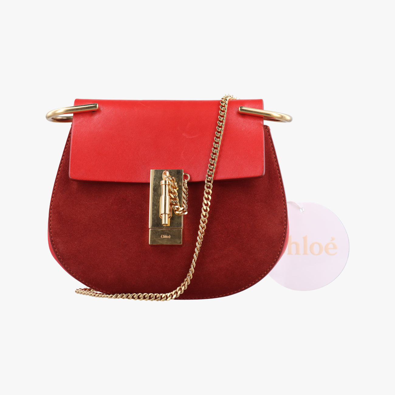 Pre-owned Chloe DREW Red×Burgundy Leather×Suede  shoulderbag | stylenewstar