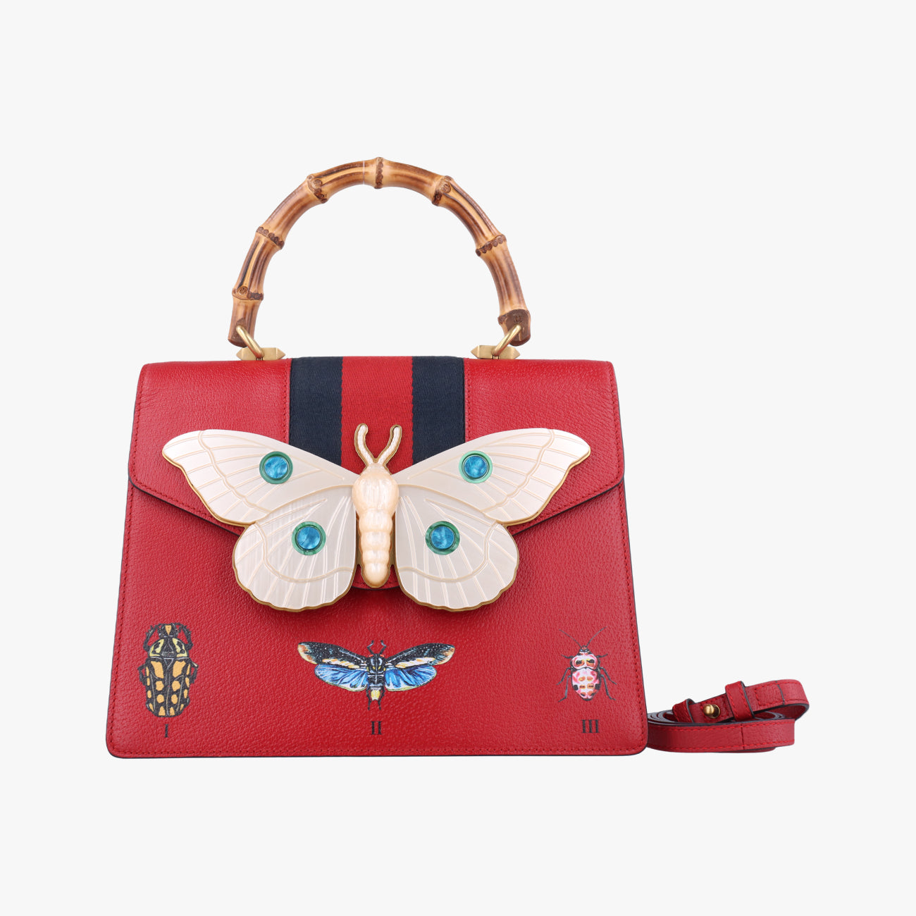 Pre-owned Gucci Bamboo Web butterfly Red×Multicolour Leather 488691 shoulderbag | stylenewstar