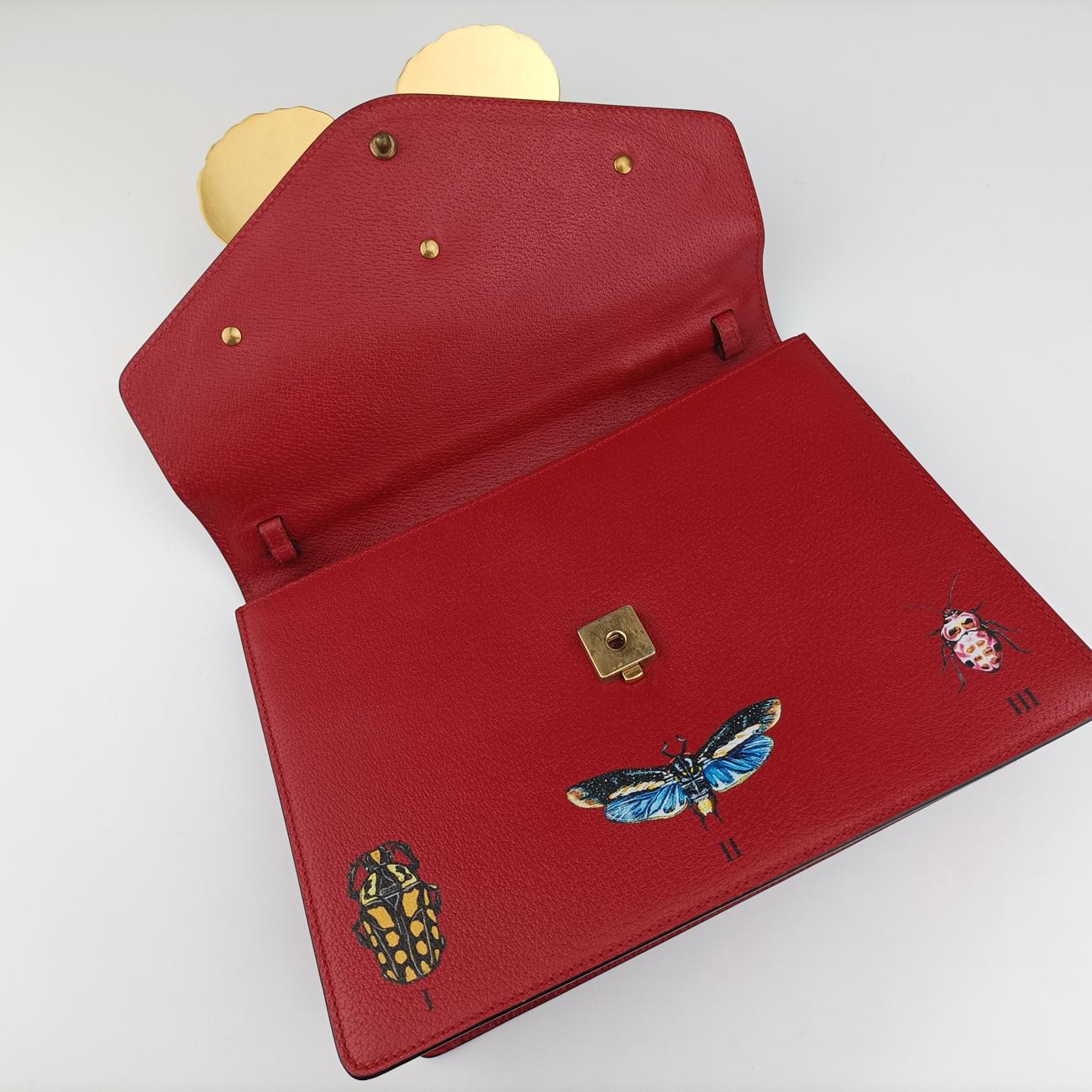 Pre-owned Gucci Bamboo Web butterfly Red×Multicolour Leather 488691 shoulderbag | stylenewstar