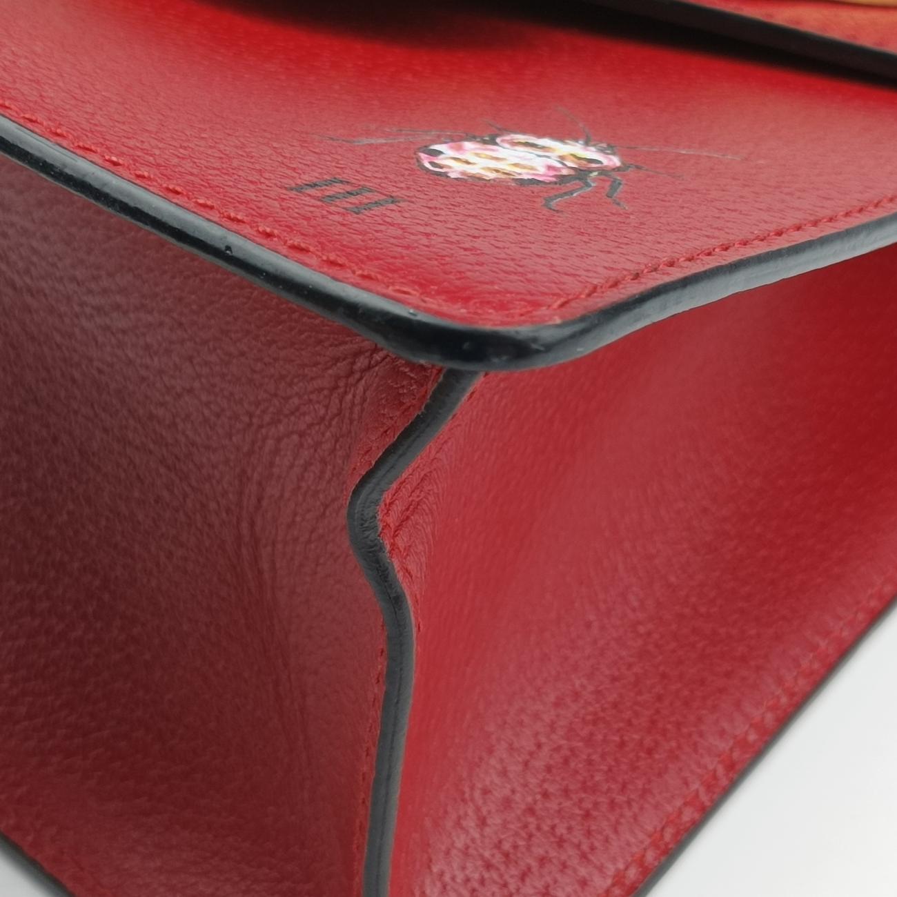 Pre-owned Gucci Bamboo Web butterfly Red×Multicolour Leather 488691 shoulderbag | stylenewstar