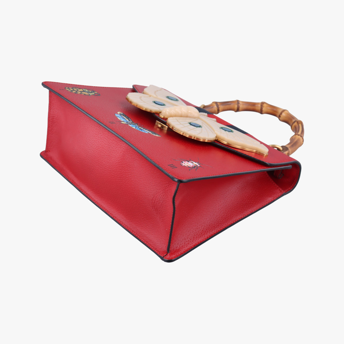 Pre-owned Gucci Bamboo Web butterfly Red×Multicolour Leather 488691 shoulderbag | stylenewstar