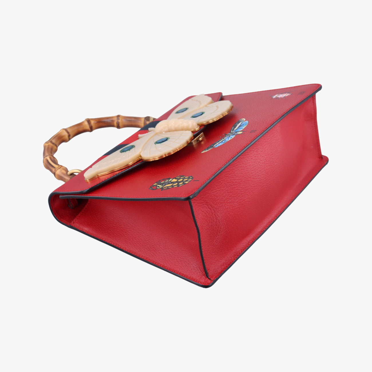 Pre-owned Gucci Bamboo Web butterfly Red×Multicolour Leather 488691 shoulderbag | stylenewstar