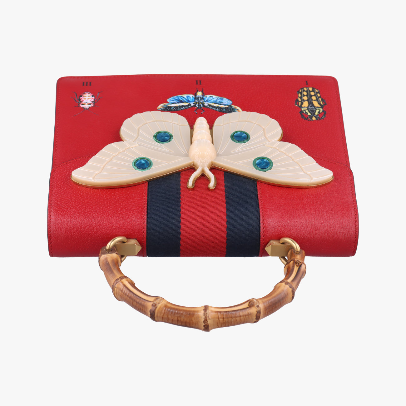 Pre-owned Gucci Bamboo Web butterfly Red×Multicolour Leather 488691 shoulderbag | stylenewstar
