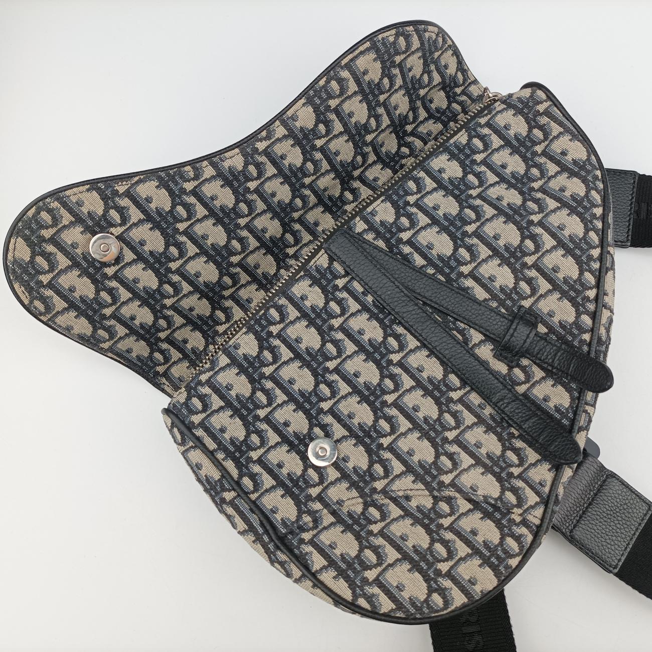 Pre-owned Christian Dior saddle Navy×Gray Jacquard  bum bag/waist bag | stylenewstar