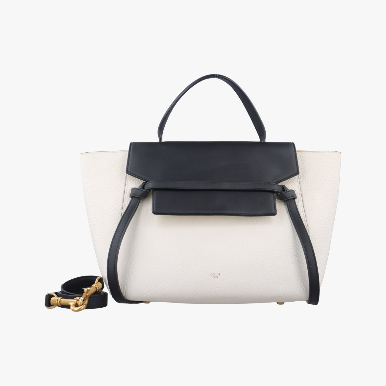 Pre-owned Celine Belt mini Black×White Leather  shoulderbag | stylenewstar