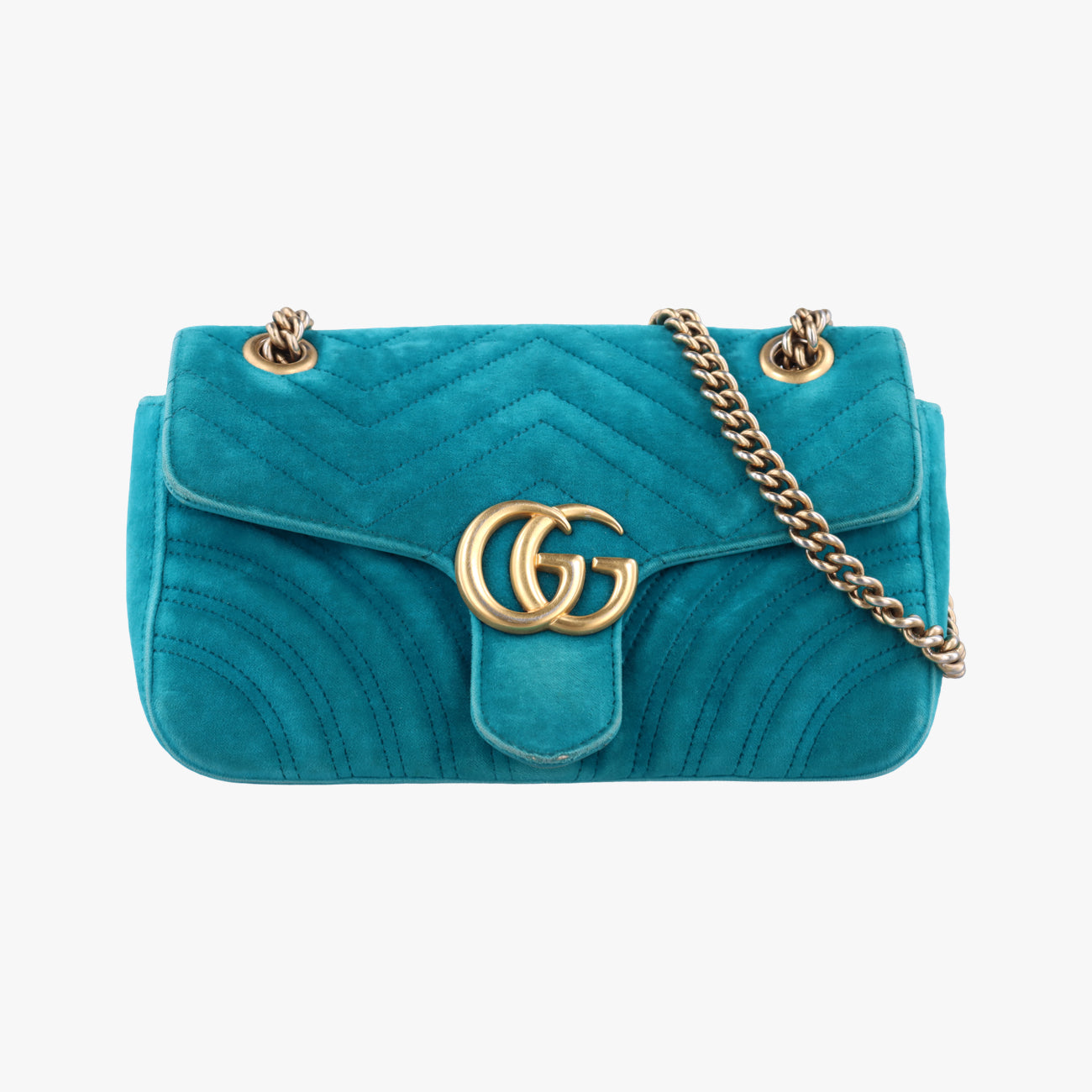 Pre-owned Gucci GG Marmont Blue velour 443497 shoulderbag | stylenewstar