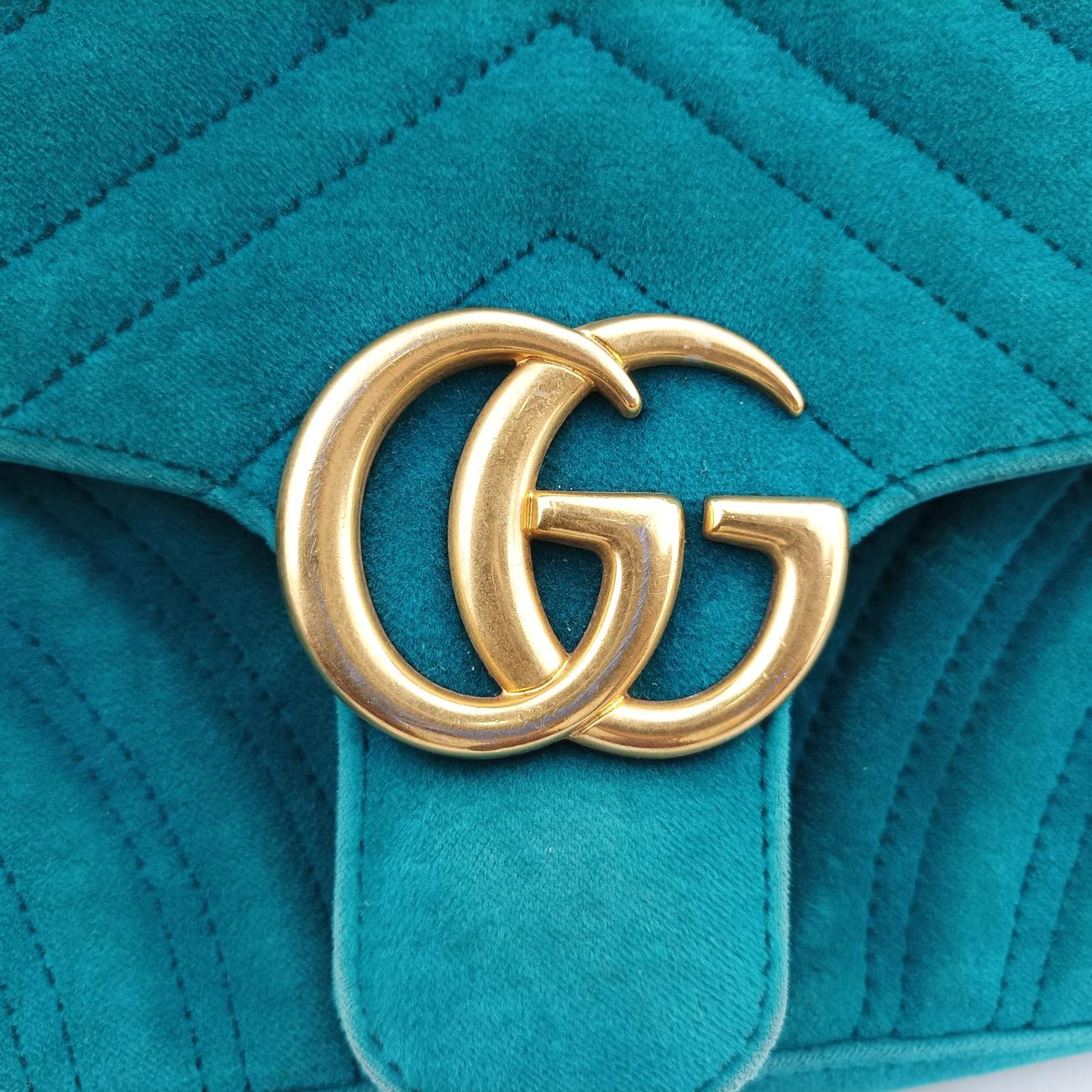 Pre-owned Gucci GG Marmont Blue velour 443497 shoulderbag | stylenewstar