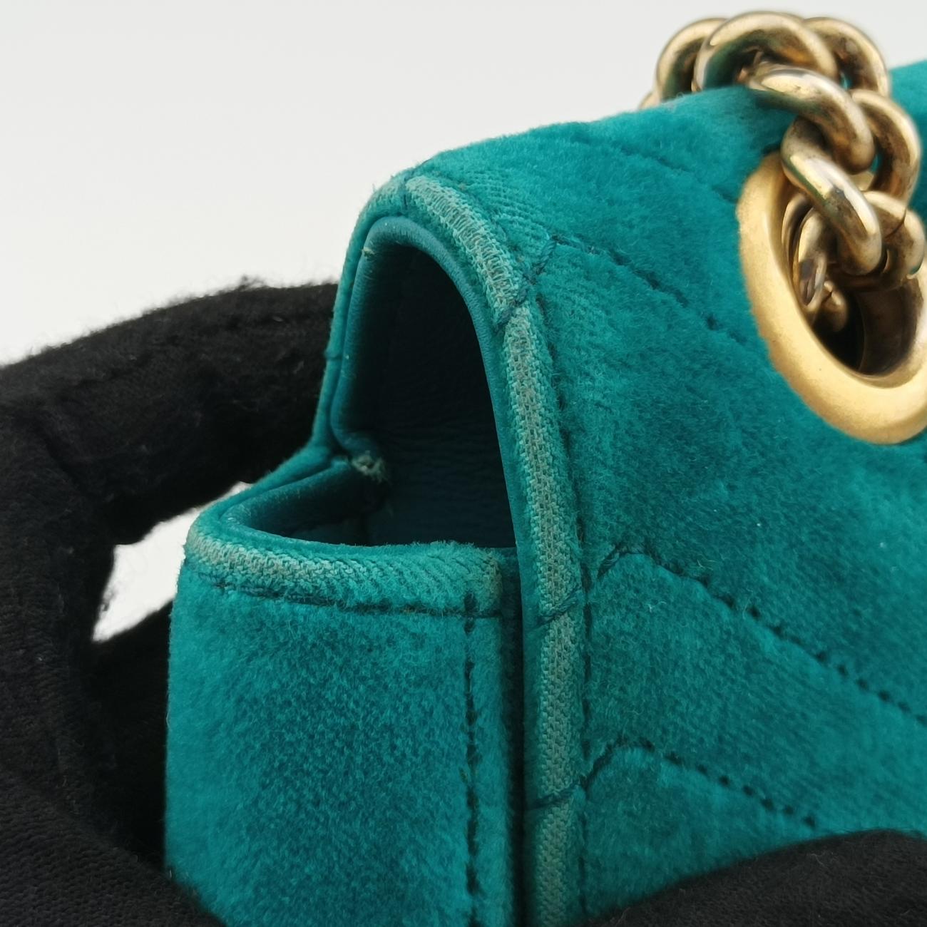 Pre-owned Gucci GG Marmont Blue velour 443497 shoulderbag | stylenewstar