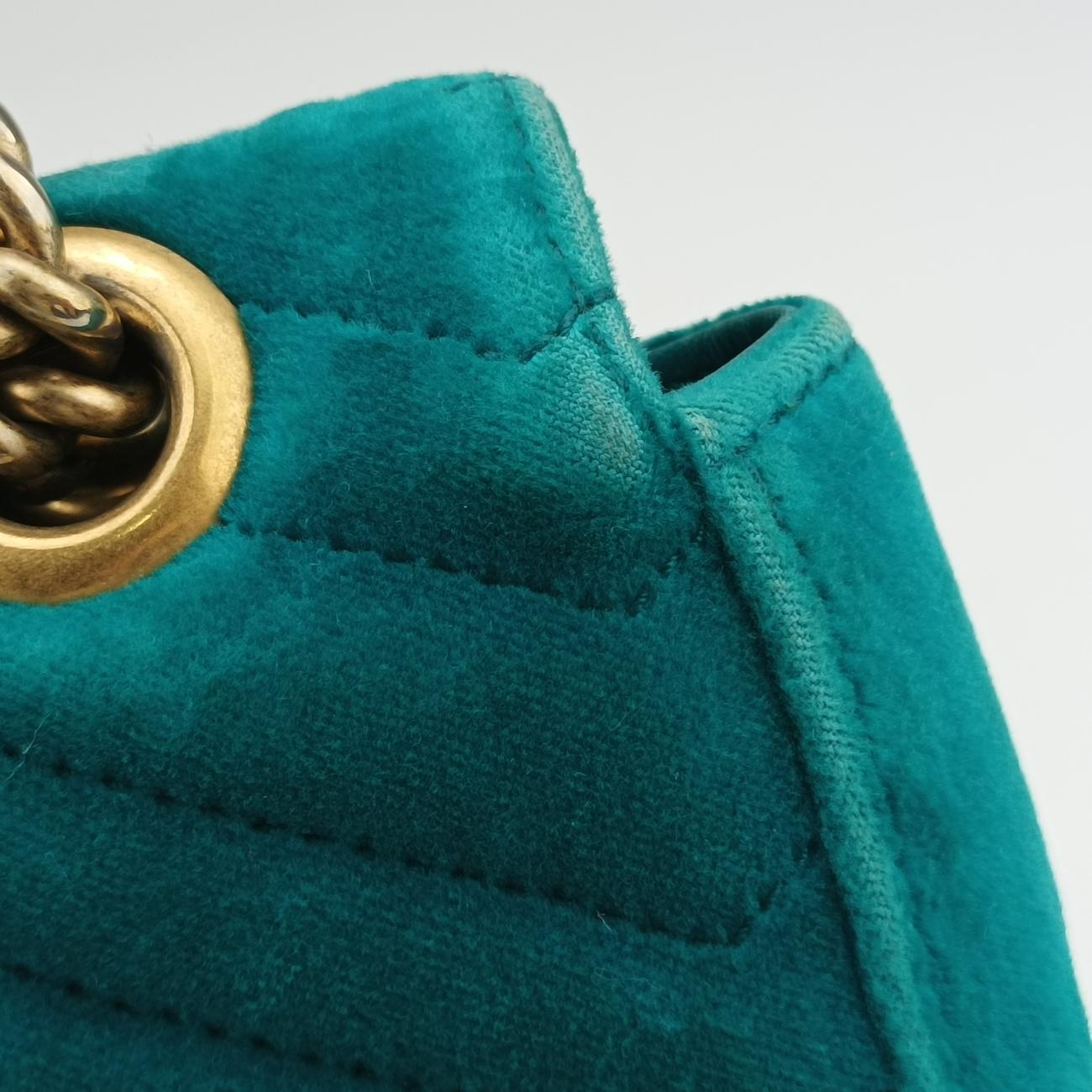 Pre-owned Gucci GG Marmont Blue velour 443497 shoulderbag | stylenewstar