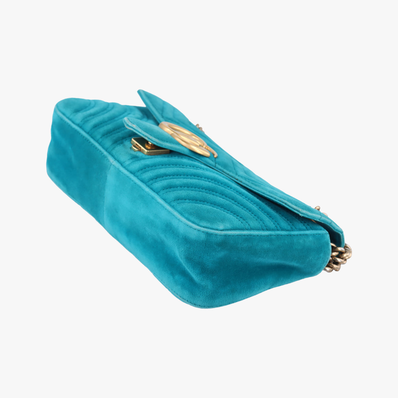 Pre-owned Gucci GG Marmont Blue velour 443497 shoulderbag | stylenewstar