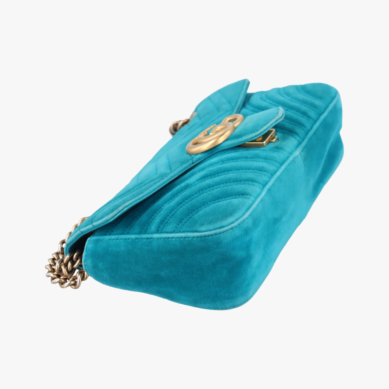 Pre-owned Gucci GG Marmont Blue velour 443497 shoulderbag | stylenewstar