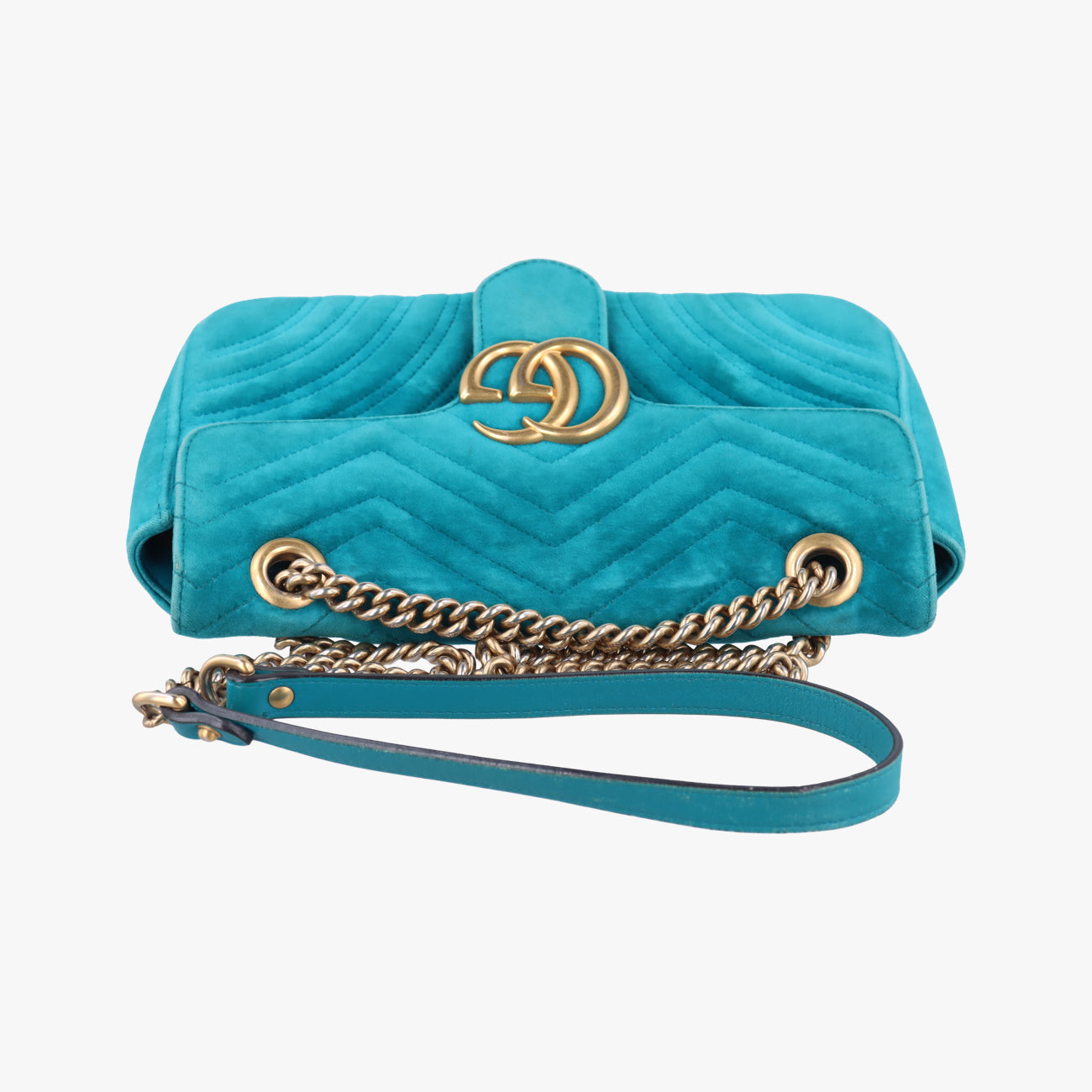 Pre-owned Gucci GG Marmont Blue velour 443497 shoulderbag | stylenewstar