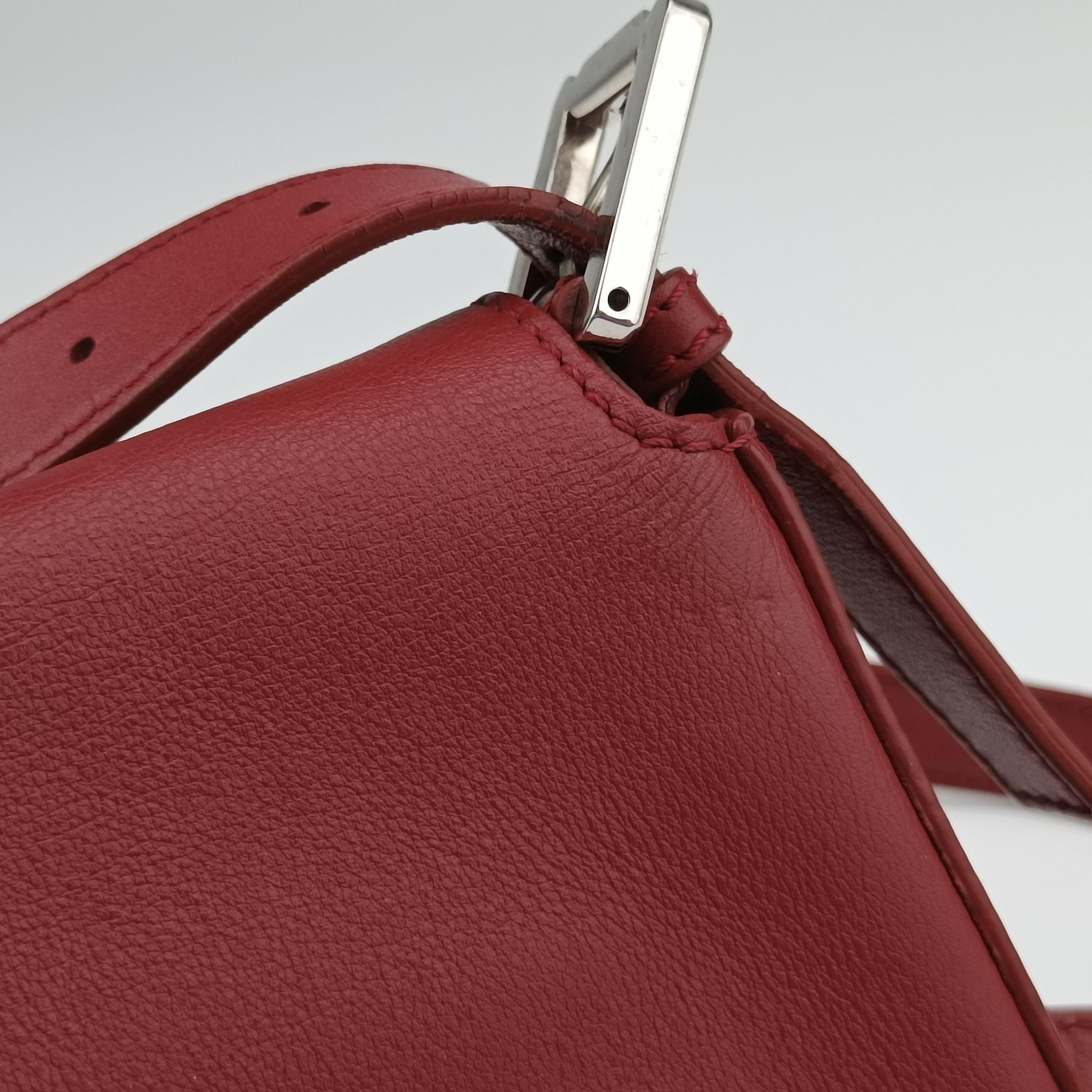 Pre-owned Fendi BAGUETTE Burgundy Leather x snakeskin 8BR600 shoulderbag | stylenewstar