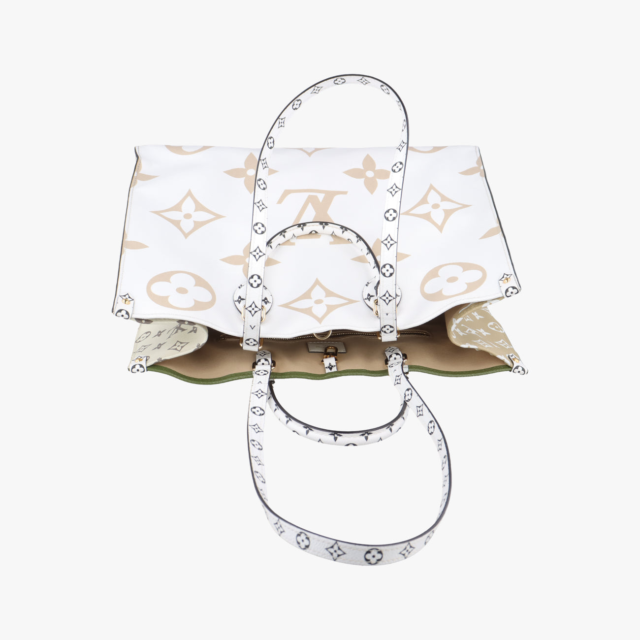 Pre-owned Louis Vuitton On The Go GM CREME×Green×Multicolor Monogram Giant M44571 shoulderbag | stylenewstar