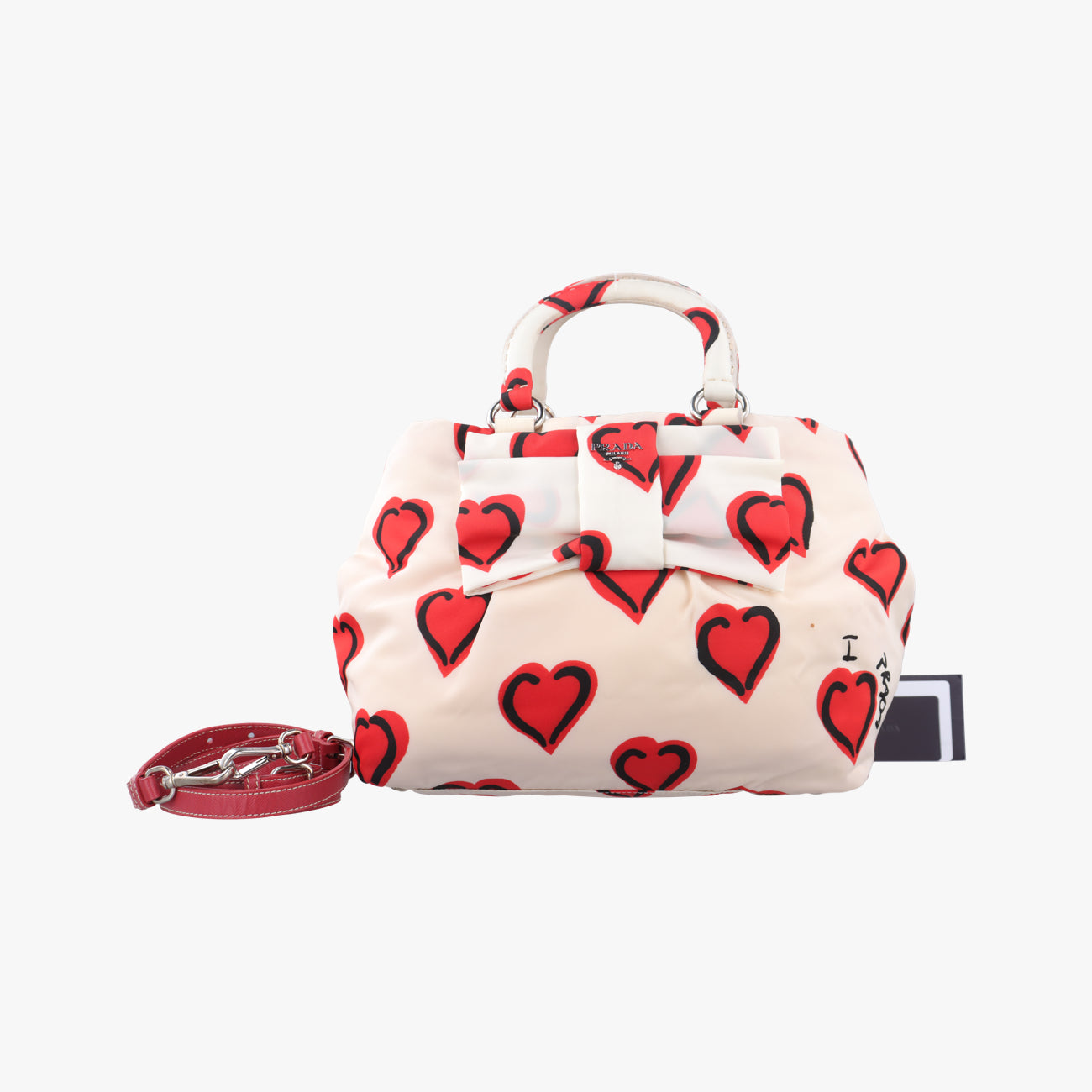 Pre-owned Prada Heart Pattern White× Red× black Nylon  shoulderbag | stylenewstar