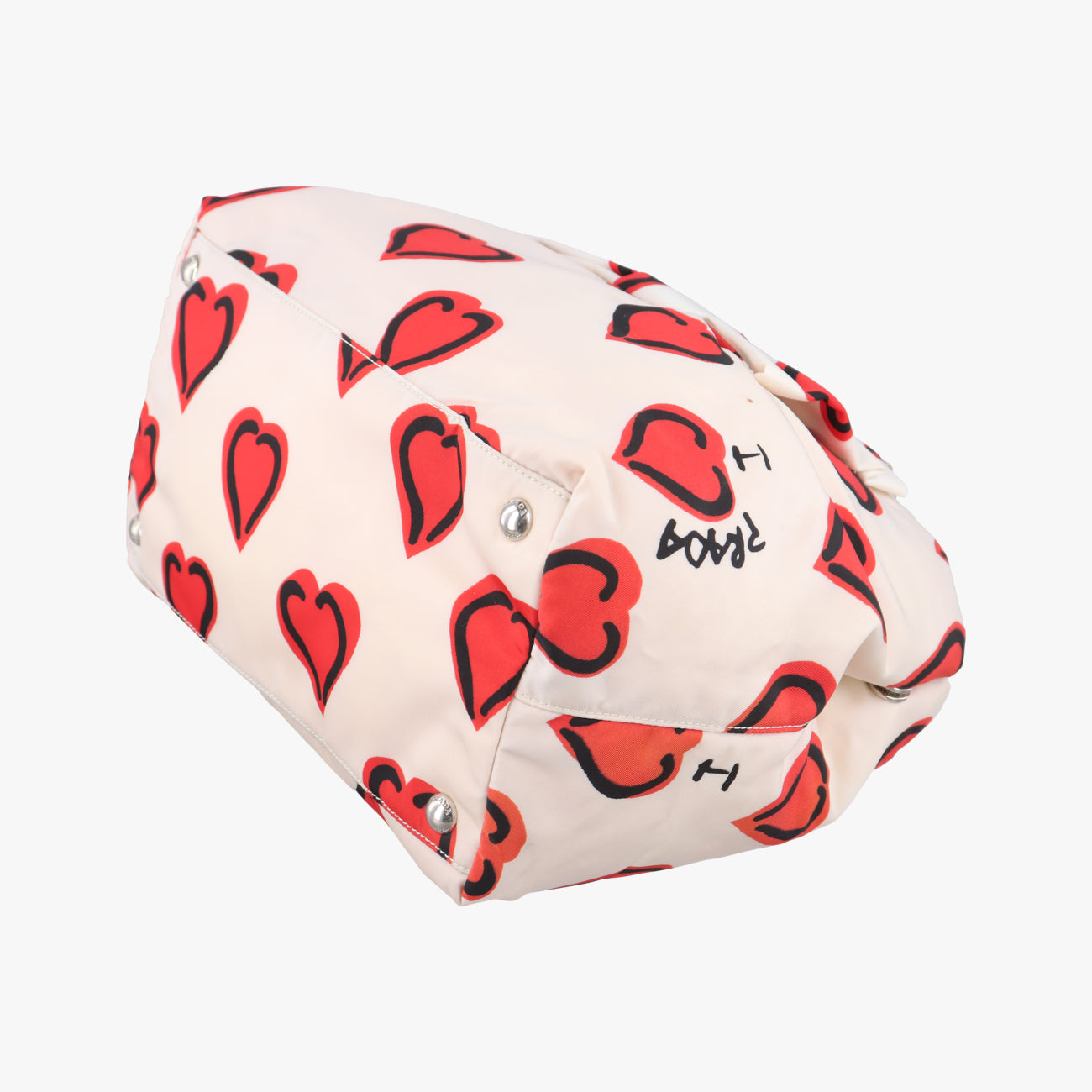 Pre-owned Prada Heart Pattern White× Red× black Nylon  shoulderbag | stylenewstar