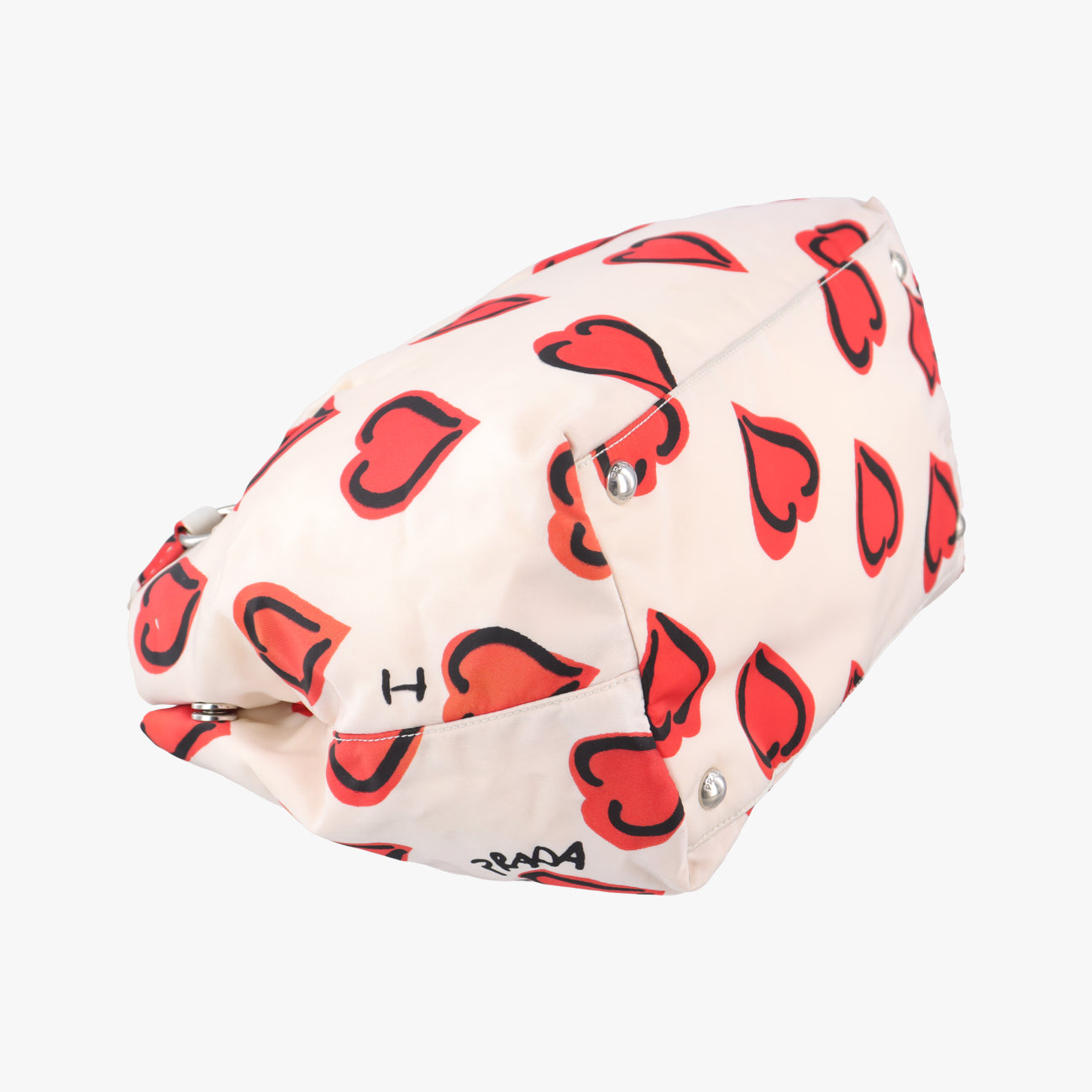 Pre-owned Prada Heart Pattern White× Red× black Nylon  shoulderbag | stylenewstar