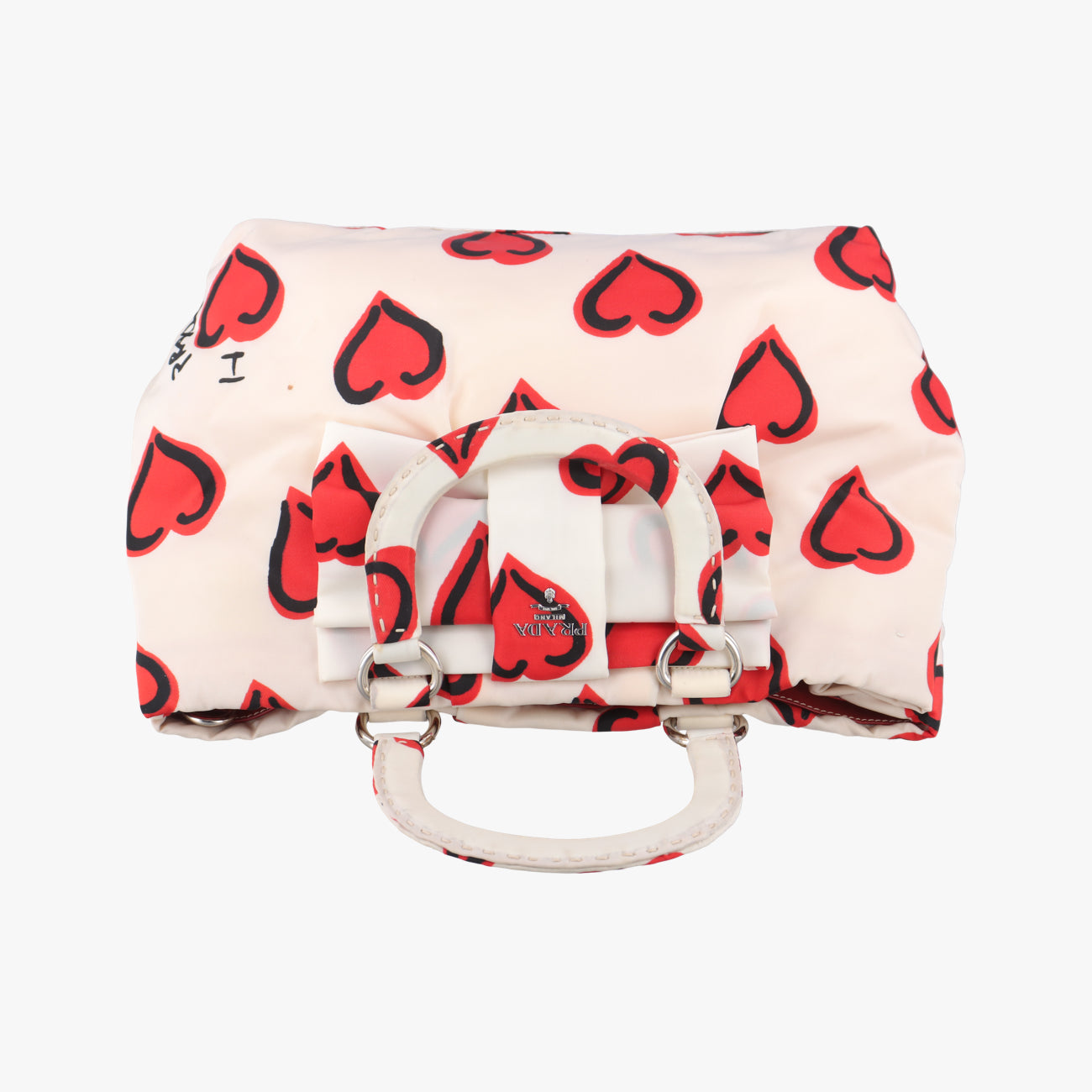 Pre-owned Prada Heart Pattern White× Red× black Nylon  shoulderbag | stylenewstar