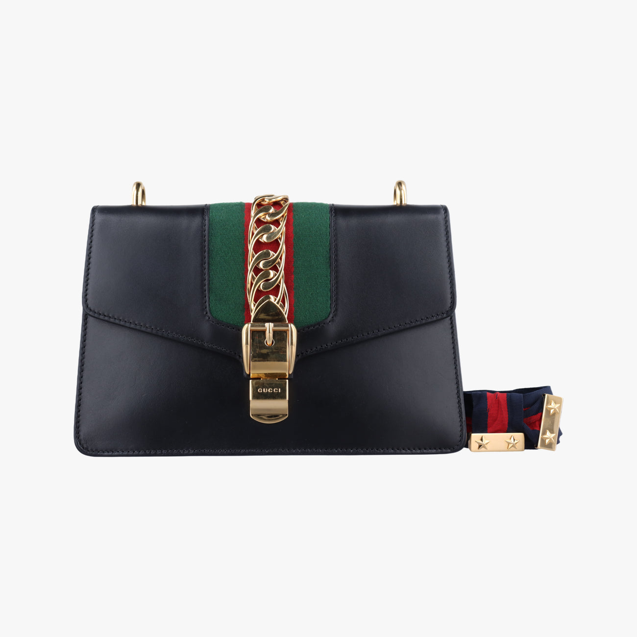 Pre-owned Gucci Sylvie Black×GREEN×RED Leather 421882 shoulderbag | stylenewstar