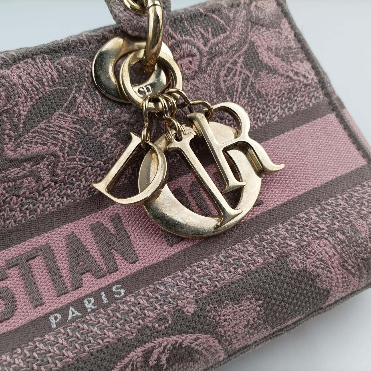 Pre-owned Christian Dior Medium Lady D-Joy Toile de Jouy Grau Pink×grey canvas  shoulderbag | stylenewstar