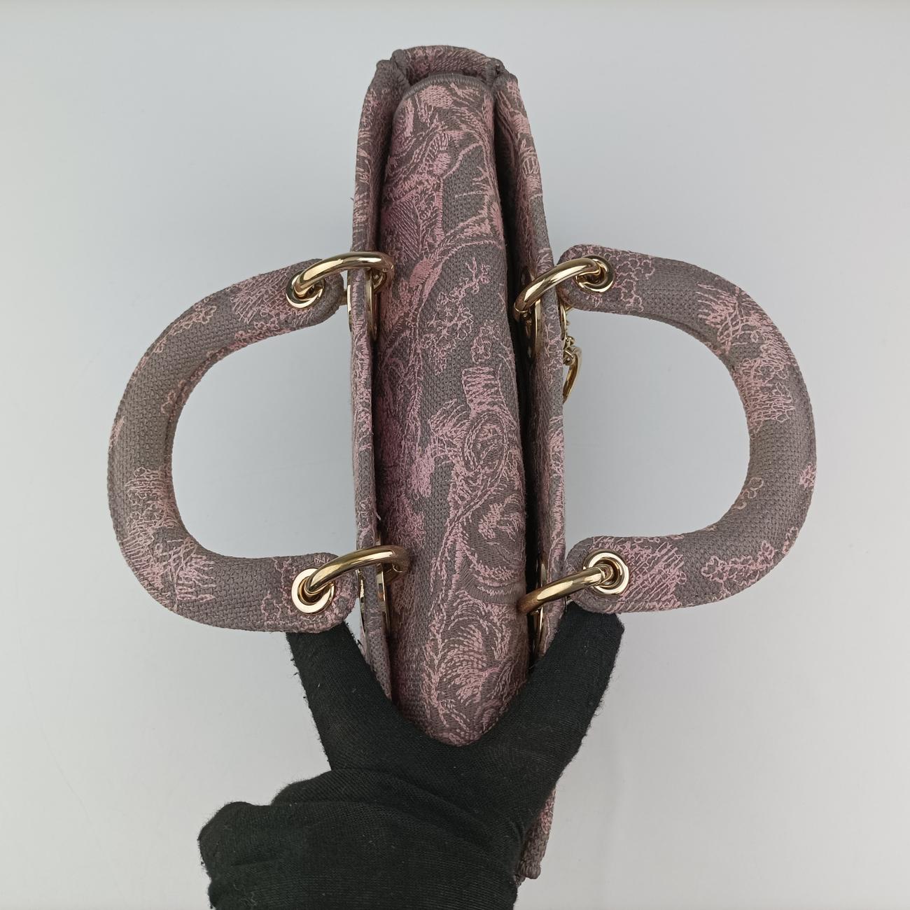Pre-owned Christian Dior Medium Lady D-Joy Toile de Jouy Grau Pink×grey canvas  shoulderbag | stylenewstar