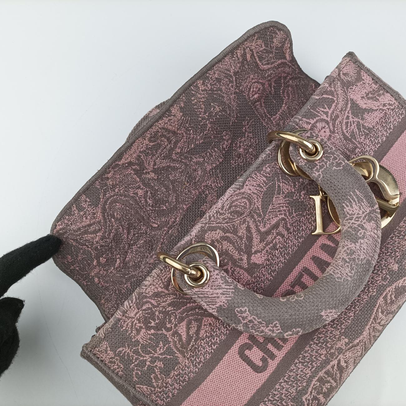Pre-owned Christian Dior Medium Lady D-Joy Toile de Jouy Grau Pink×grey canvas  shoulderbag | stylenewstar
