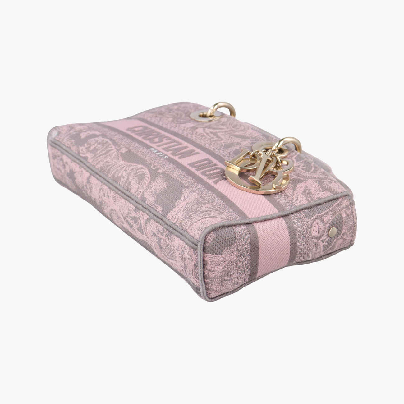 Pre-owned Christian Dior Medium Lady D-Joy Toile de Jouy Grau Pink×grey canvas  shoulderbag | stylenewstar