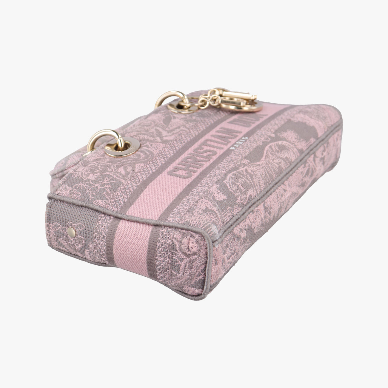 Pre-owned Christian Dior Medium Lady D-Joy Toile de Jouy Grau Pink×grey canvas  shoulderbag | stylenewstar