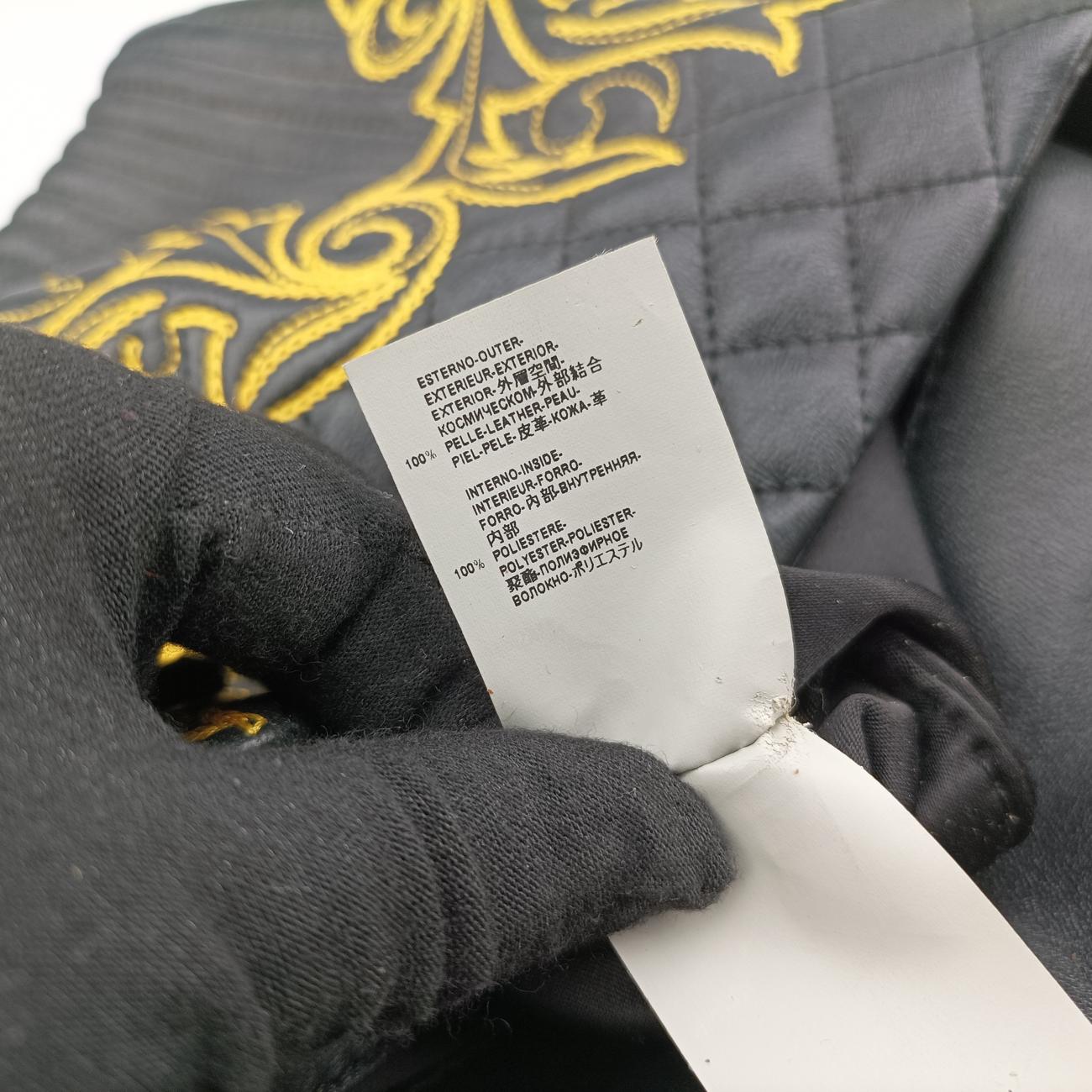 Secondhand VERSACE Barocco Floral Stitch Top Black×Yellow leather  handbag | stylenewstar