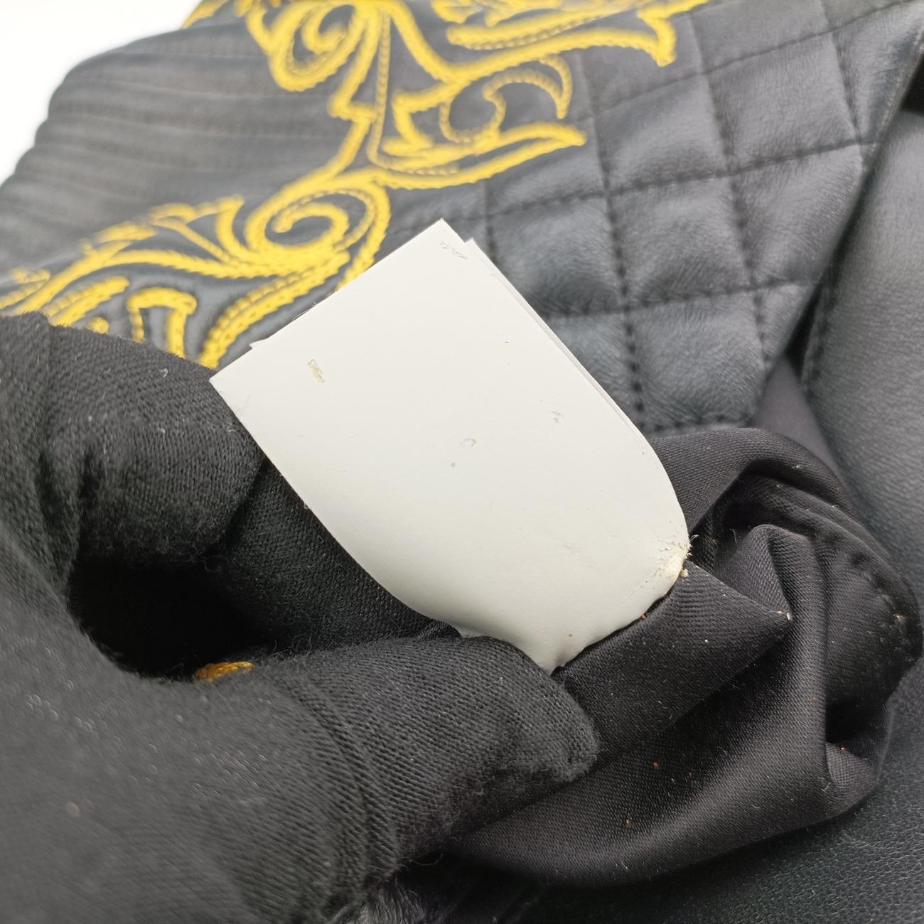 Secondhand VERSACE Barocco Floral Stitch Top Black×Yellow leather  handbag | stylenewstar