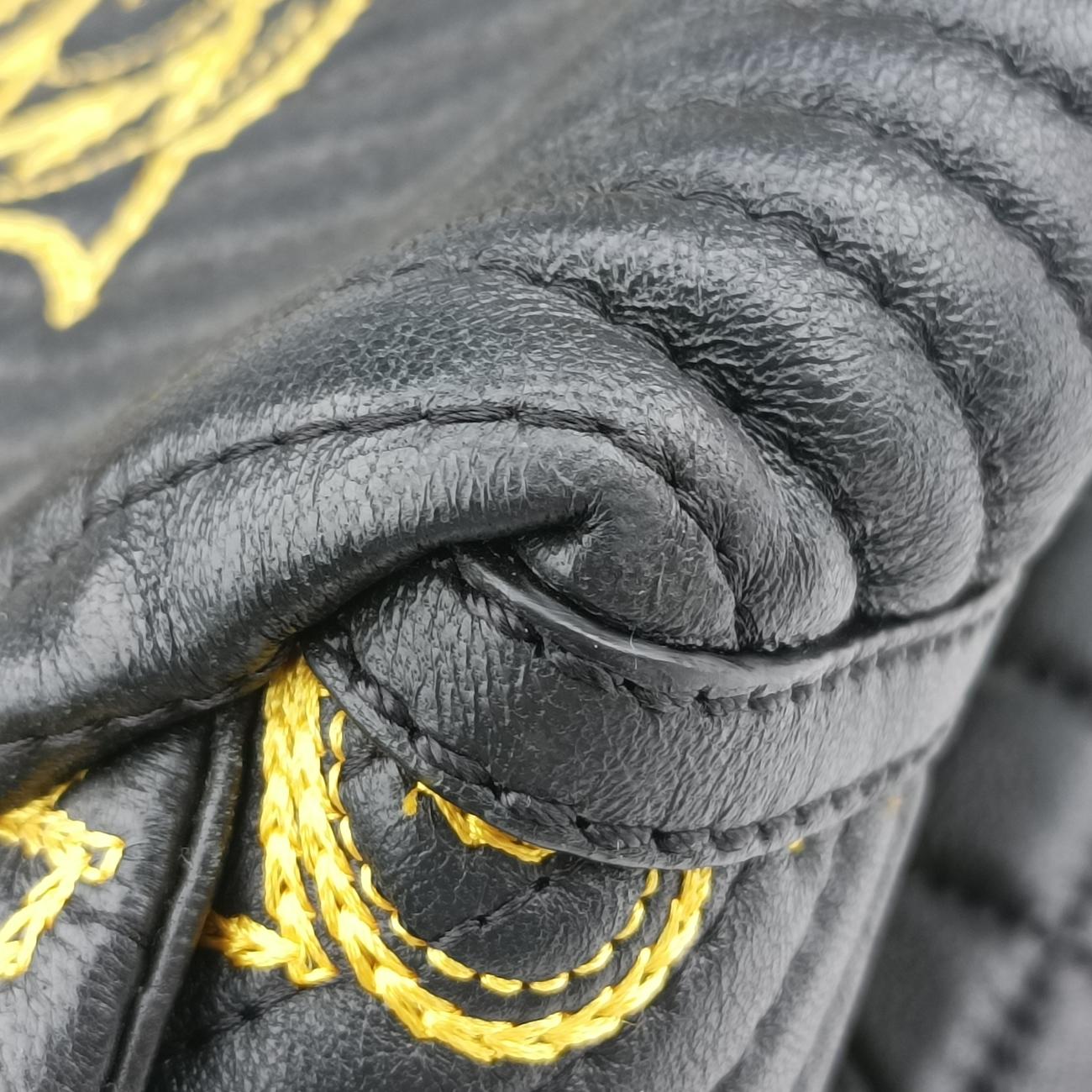 Secondhand VERSACE Barocco Floral Stitch Top Black×Yellow leather  handbag | stylenewstar